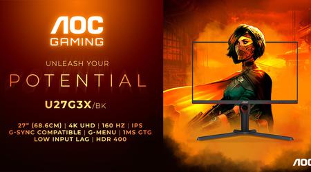 Moniteur 4K UHD, 160Hz et NVIDIA G-Sync pour 500€ - AOC Gaming U27G3X/BK dévoilé
