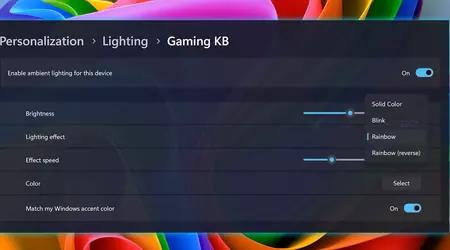 Windows 11 permettra de contrôler les appareils dotés d'un rétroéclairage RVB