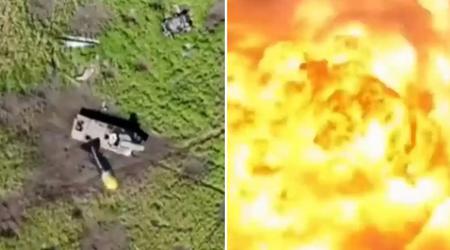 Un quadrocopter ukrainien a spectaculairement mis en pièces un lance-roquettes de déminage autopropulsé russe UR-77 "Meteorite" contenant 700 kg d'explosifs à l'aide d'une seule grenade.