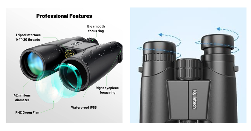 Kylietech UW-090 12x42 meilleures petites jumelles pour l'ornithologie