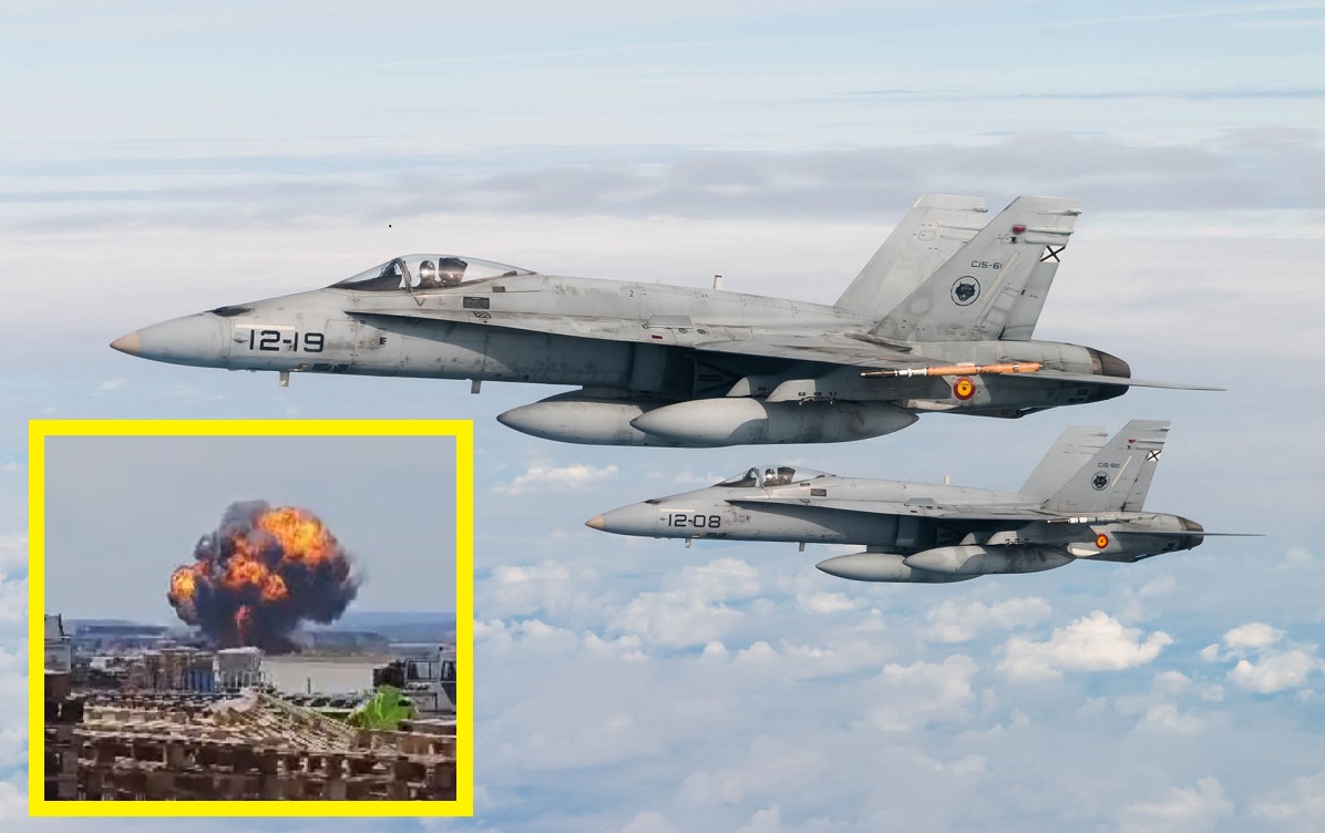 Un chasseur F/A-18 Hornet de l'armée de l'air espagnole s'écrase sur la base aérienne de Saragosse - le pilote s'éjecte quelques secondes avant l'explosion Un chasseur F/A-18 Hornet de l'armée de l'air espagnole s'écrase sur la base aérienne de Saragosse - le pilote s'éjecte quelques secondes avant l'explosion