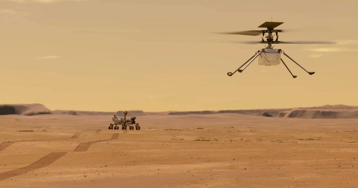L'hélicoptère sans pilote Ingenuity a effectué le vol le plus court de l'histoire de l'aviation martienne. L'hélicoptère sans pilote Ingenuity a effectué le vol le plus court de l'histoire de l'aviation martienne.
