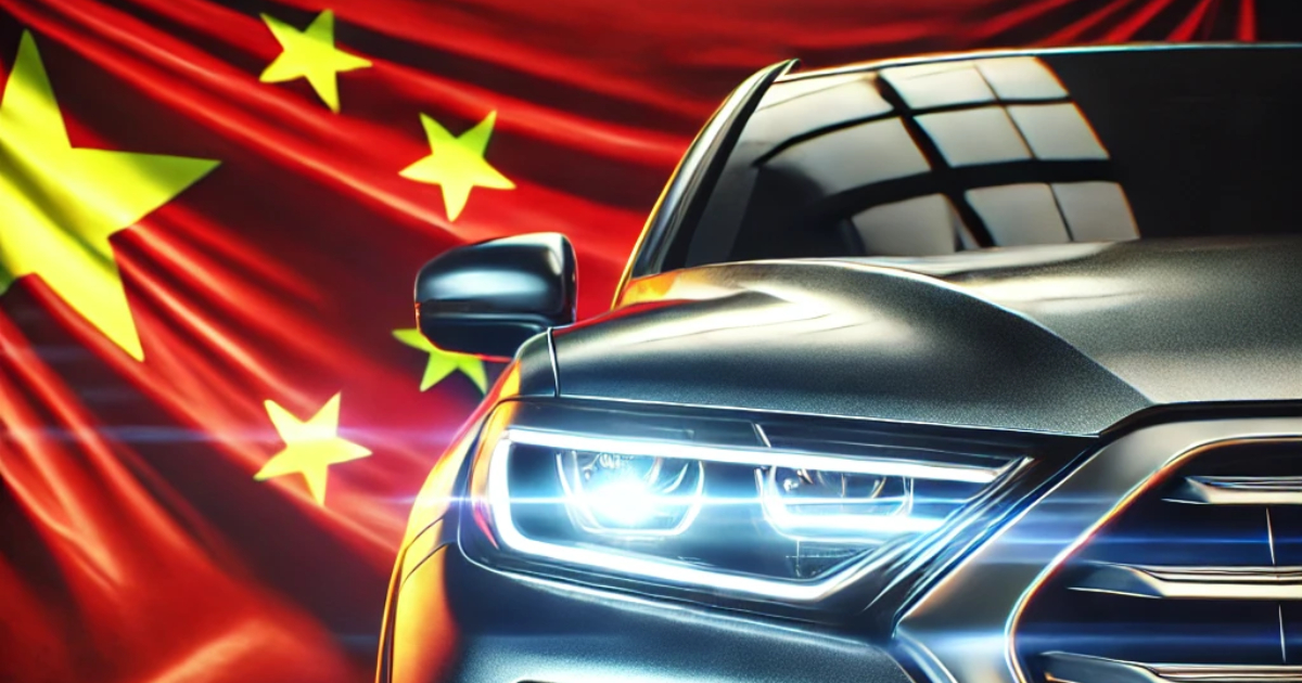 IA et industrie automobile : étude esthétique de l'image d'une voiture devant la Chine Création IA : une voiture devant le drapeau chinois fascine par son réalisme