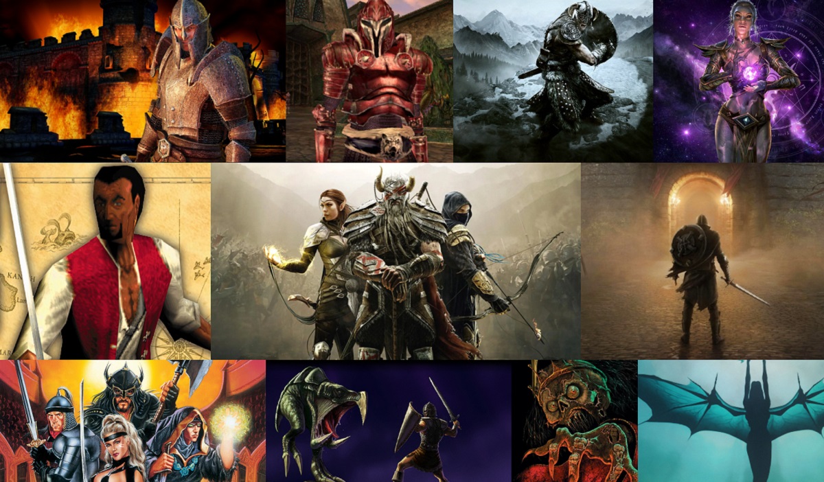 L'héritage historique de Tamriel en visuels : Collage TES Compilation de Legende : Célébrons la série The Elder Scrolls !