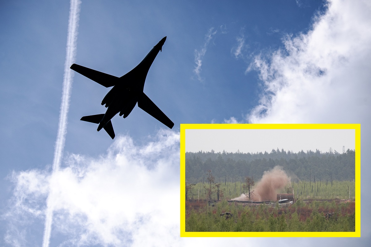 Les bombardiers stratégiques américains B-1B Lancer larguent des bombes pour la première fois lors d'un exercice en Lettonie. Les bombardiers stratégiques américains B-1B Lancer larguent des bombes pour la première fois lors d'un exercice en Lettonie.