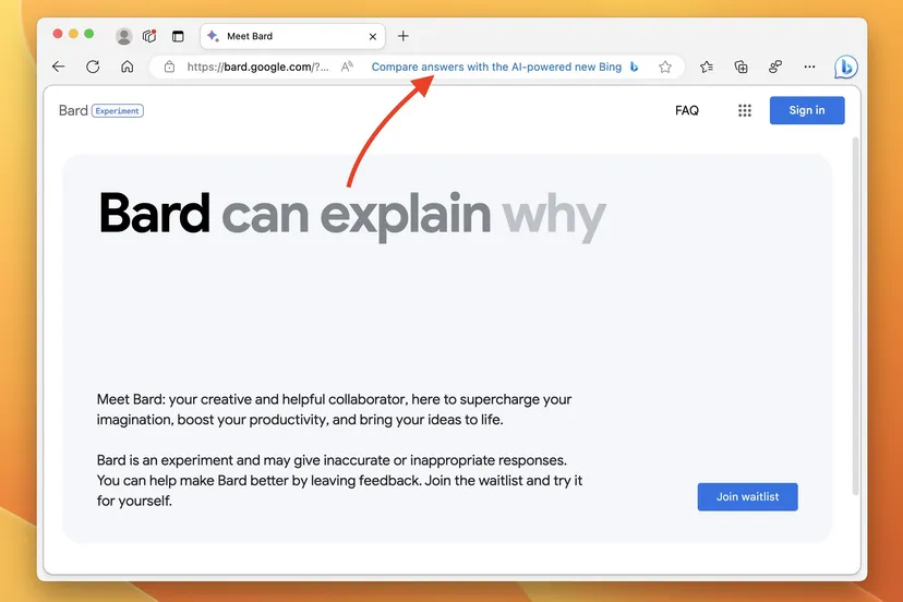 Microsoft Edge fera de la publicité pour BingAI lorsque vous utiliserez le chatbot Bard de Google