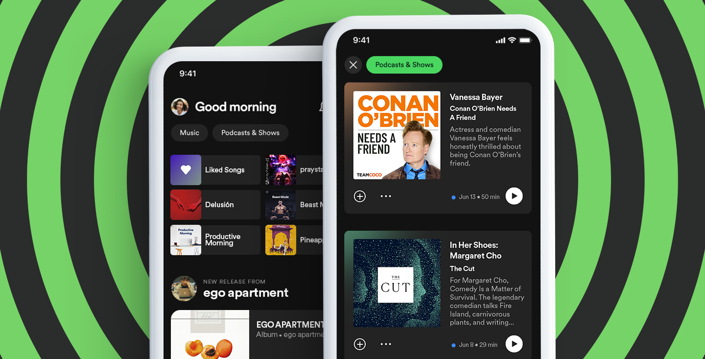 L'écran d'accueil de Spotify a été repensé avec des sections distinctes pour la musique et les podcasts L'écran d'accueil de Spotify a été repensé avec des sections distinctes pour la musique et les podcasts