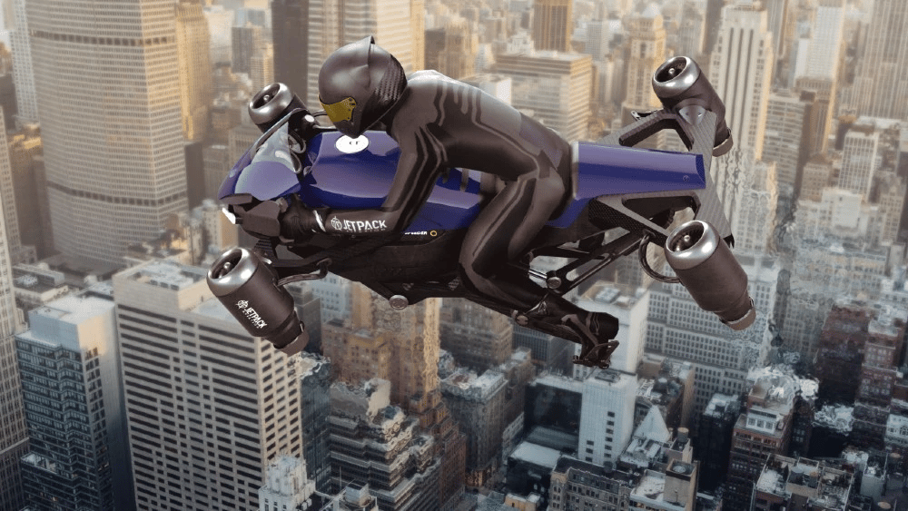 Jetpack Aviation Speeder - moto volante propulsée par jet, 400 km/h à 381 000 $. Jetpack Aviation Speeder - moto volante propulsée par jet, 400 km/h à 381 000 $.
