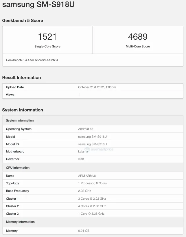 Le Samsung Galaxy S23 Ultra sur Snapdragon 8 Gen2 a visité Geekbench et établi un nouveau record de benchmarks-2 Le Samsung Galaxy S23 Ultra sur Snapdragon 8 Gen2 a visité Geekbench et établi un nouveau record de benchmarks-2