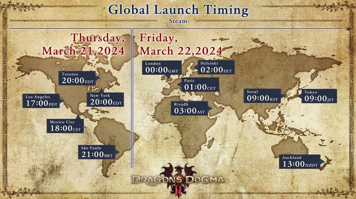 Capcom a révélé l'heure exacte et la date de sortie de Dragon's Dogma 2 dans différentes parties du monde.-2 Capcom a révélé l'heure exacte et la date de sortie de Dragon's Dogma 2 dans différentes parties du monde.-2