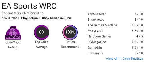 Encore un grand jeu de Codemasters ! Les critiques sont ravis du simulateur de rallye EA Sports WRC et le recommandent à tous les fans du genre.-3 Encore un grand jeu de Codemasters ! Les critiques sont ravis du simulateur de rallye EA Sports WRC et le recommandent à tous les fans du genre.-3
