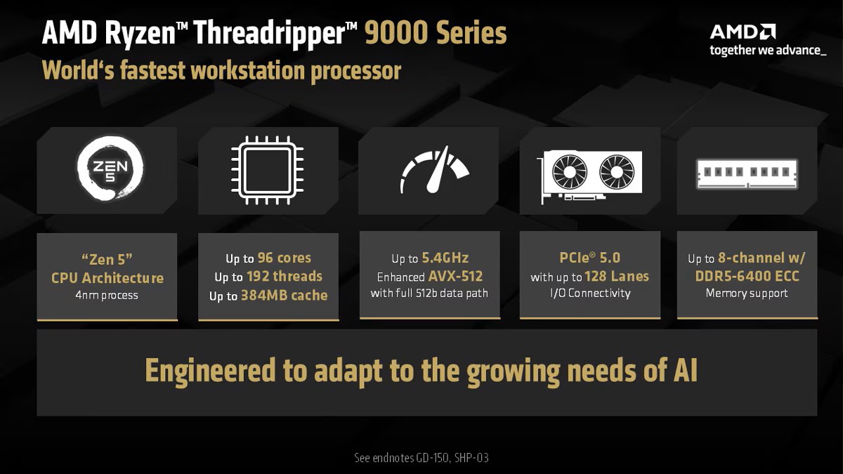 Avantages de l'AMD Threadripper. Illustration : AMD