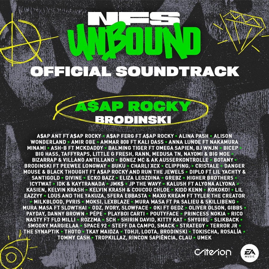 Electronic Arts a publié la bande sonore de Need for Speed Unbound. Ceux qui le souhaitent peuvent écouter toutes les compositions des interprètes de vingt-cinq pays.-2 Electronic Arts a publié la bande sonore de Need for Speed Unbound. Ceux qui le souhaitent peuvent écouter toutes les compositions des interprètes de vingt-cinq pays.-2