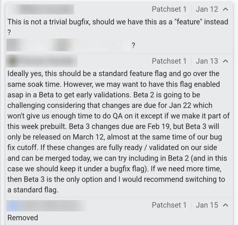 Image avec commentaires sur la version Android 16 Un commentaire qui pourrait révéler les dates de sortie des trois premières versions bêta d'Android 16