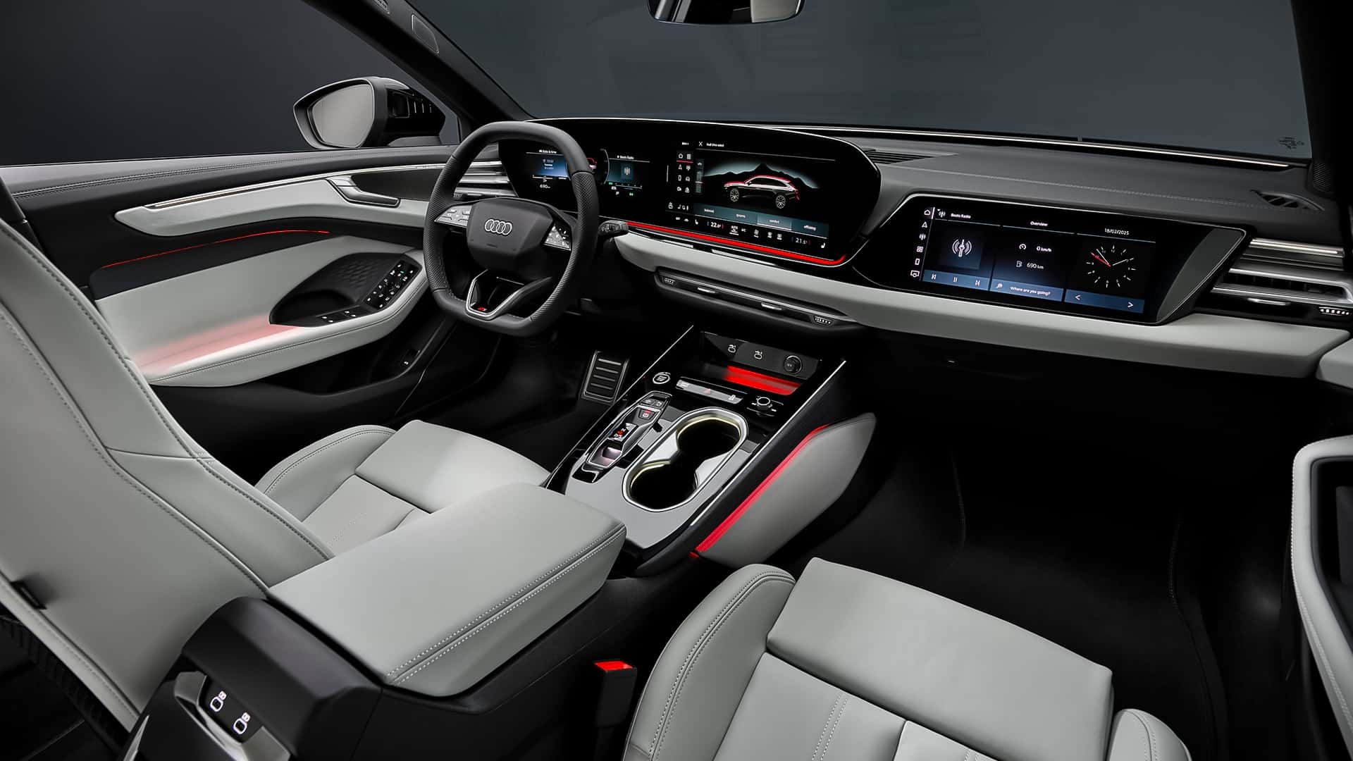 Design intérieur de l'Audi A6 Avant 2025 en configuration haut de gamme Design intérieur de l'Audi A6 Avant 2025 en configuration haut de gamme