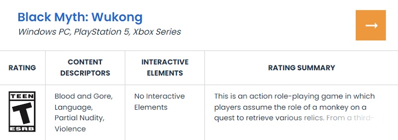Il semblerait que Black Myth : Wukong sortira bientôt sur les consoles Xbox Series, comme l'indique la classification par âge de l'ESRB.-2 Il semblerait que Black Myth : Wukong sortira bientôt sur les consoles Xbox Series, comme l'indique la classification par âge de l'ESRB.-2