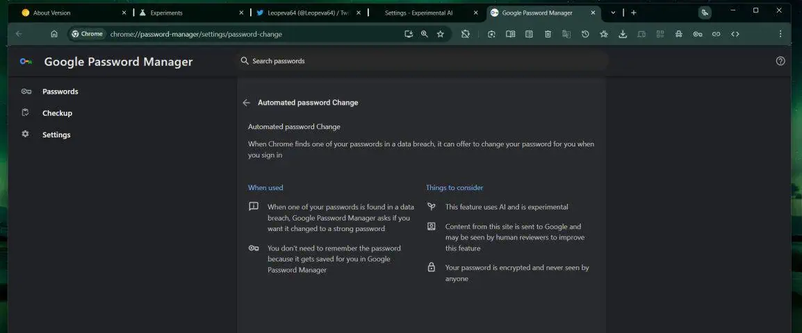 Capture d'écran de la nouvelle fonction de réinitialisation du mot de passe dans Google Chrome Capture d'écran de la nouvelle fonction de réinitialisation du mot de passe dans Google Chrome