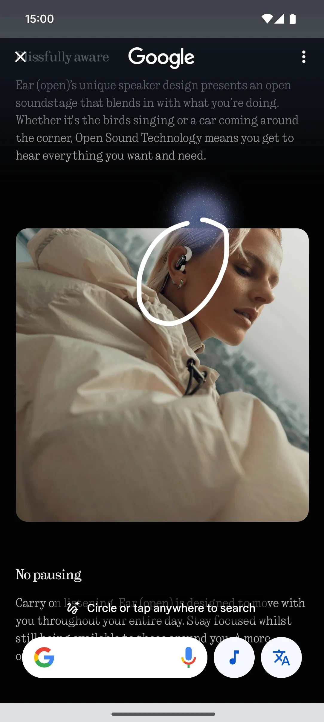 Cercle pour l'interface de recherche sur Nothing Phone Cercle pour l'interface de recherche sur Nothing Phone