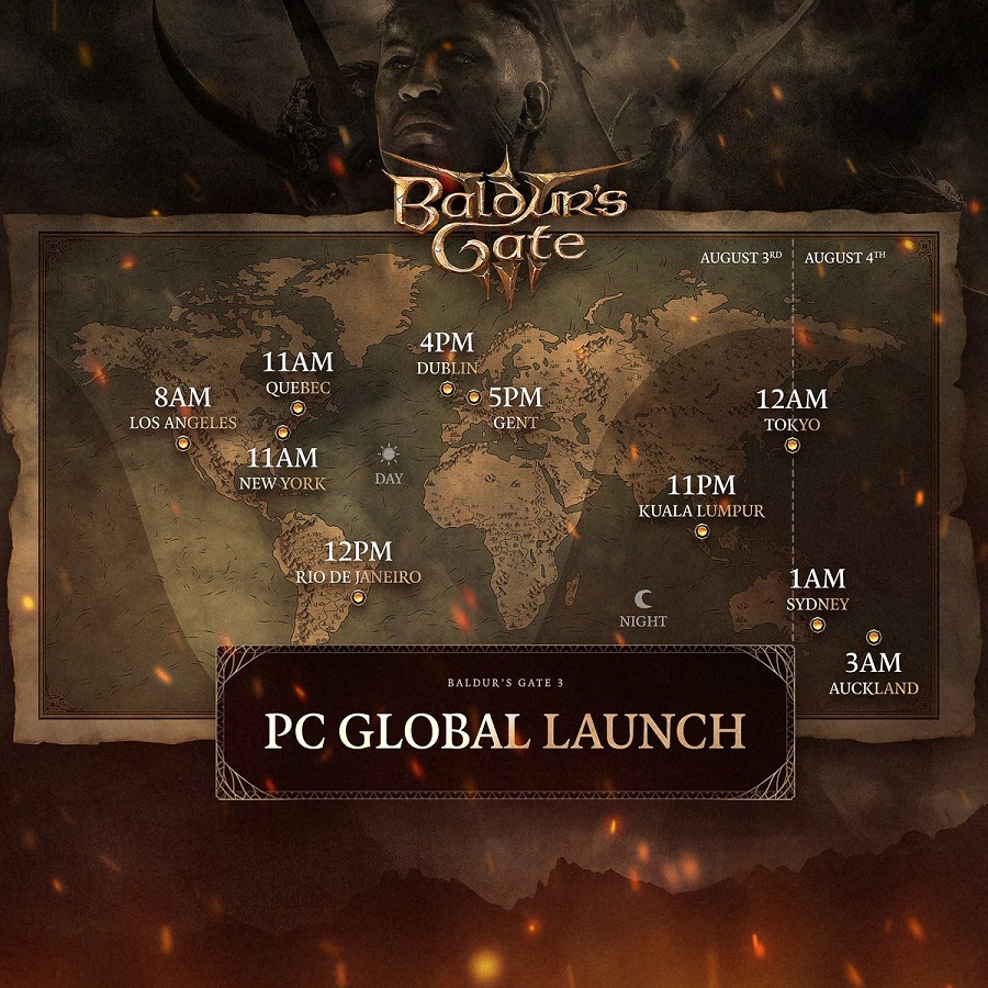 Ne manquez pas le lancement ! Larian Studios a publié le calendrier de sortie de Baldur's Gate III sur PC dans les différents fuseaux horaires.-2 Ne manquez pas le lancement ! Larian Studios a publié le calendrier de sortie de Baldur's Gate III sur PC dans les différents fuseaux horaires.-2