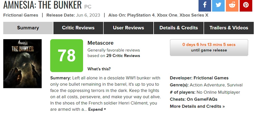 Les fans d'horreur vont adorer ! Les critiques ont salué Amnesia : The Bunker en lui attribuant de bonnes notes.-2