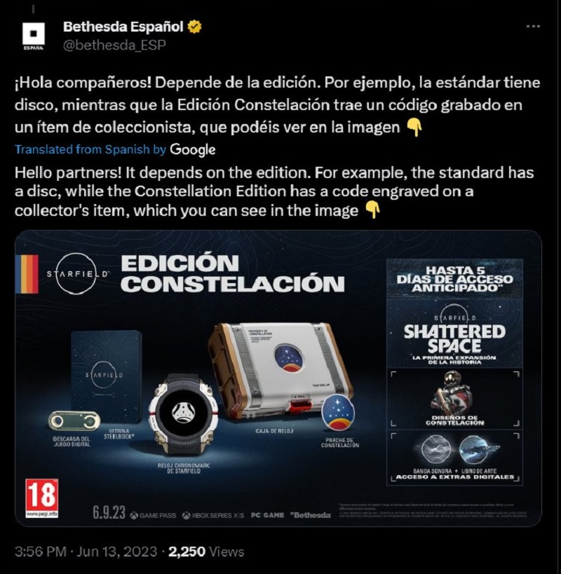 Il n'y a pas plus clair : Bethesda Espagne a semé la confusion avec les éditions physiques de Starfield.-2