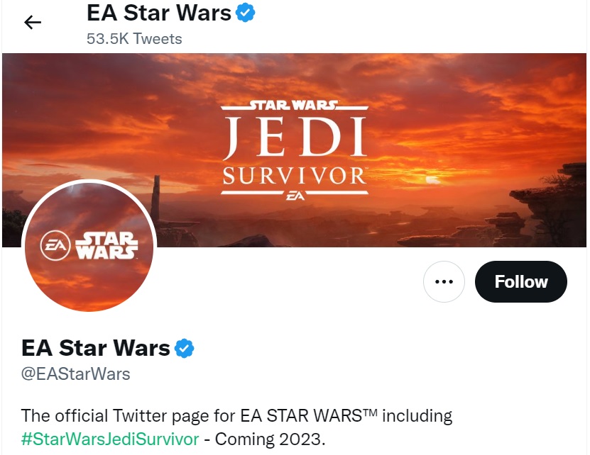 Electronic Arts se prépare à la présentation de Star Wars Jedi : Survivor ? La société a mis à jour le design du compte Twitter officiel d'EA Star Wars-2 Electronic Arts se prépare à la présentation de Star Wars Jedi : Survivor ? La société a mis à jour le design du compte Twitter officiel d'EA Star Wars-2