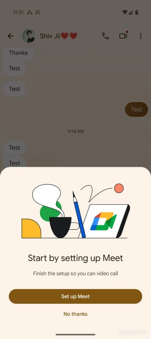Nouvelle option d'appel vidéo dans Google Messages