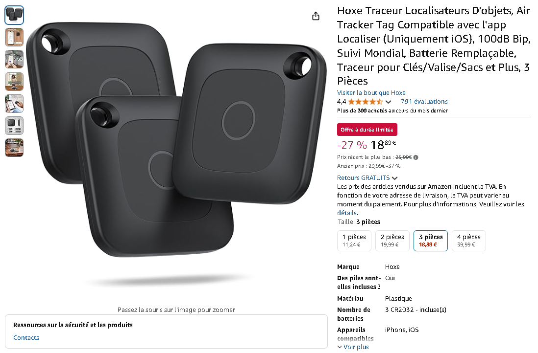 Traceur Hoxe Capture d'écran de la page des Traceur Hoxe. Source: Amazon