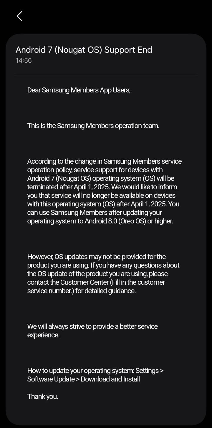 Annonce officielle que les membres Samsung ne seront plus pris en charge sur les appareils Android 7.0