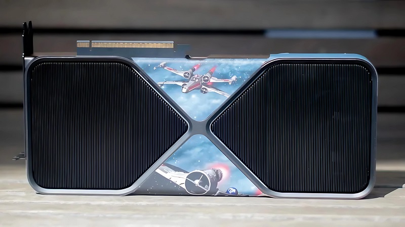 Carte graphique RTX 5090 avec une image d'un chasseur X-Wing Carte graphique RTX 5090 avec une image d'un chasseur X-Wing