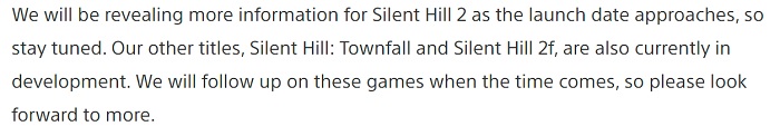Les travaux sur deux projets de la franchise Silent Hill, sous-titrés Townfall et F, sont en bonne voie : le producteur de la série a rassuré les fans.-2