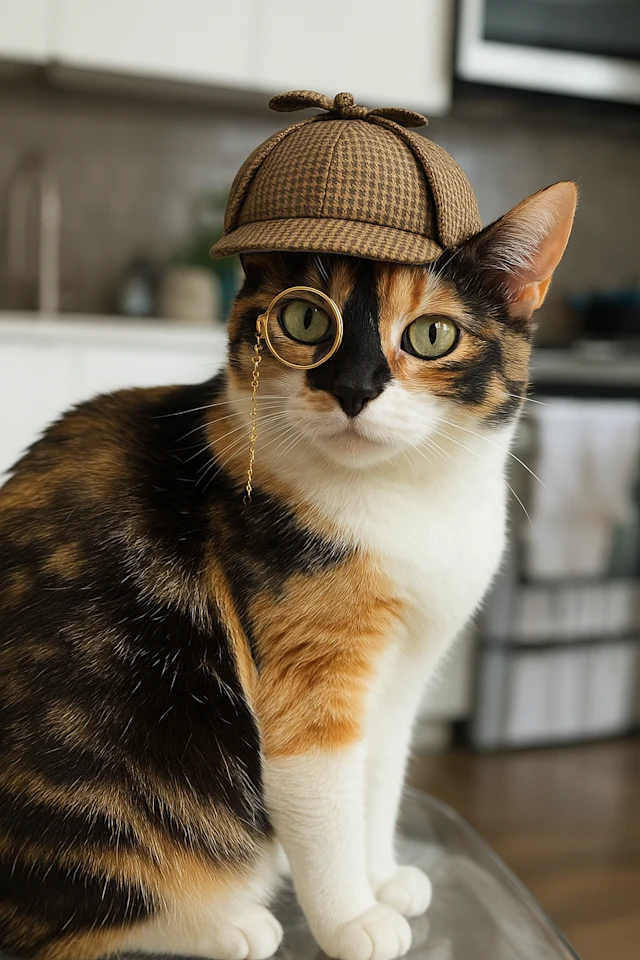 Un chat avec un chapeau de détective