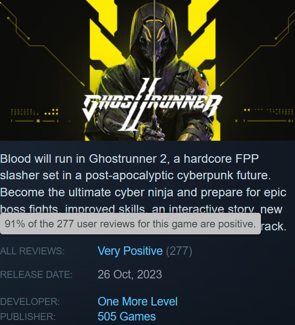 Un excellent jeu, mais pas pour tout le monde : les utilisateurs de Steam sont enthousiastes à propos du jeu d'action cyberpunk Ghostrunner 2, avec des pics en ligne peu élevés.-2