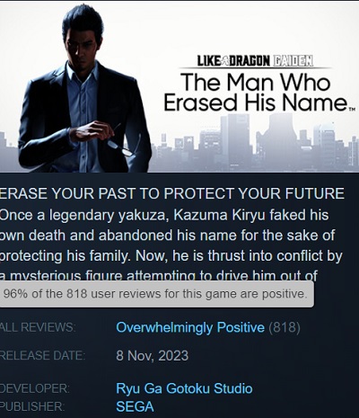 Les utilisateurs de Steam sont enthousiasmés par le jeu d'action Like a Dragon Gaiden : The Man Who Erased His Name et ne laissent que des commentaires positifs sur le jeu.-3 Les utilisateurs de Steam sont enthousiasmés par le jeu d'action Like a Dragon Gaiden : The Man Who Erased His Name et ne laissent que des commentaires positifs sur le jeu.-3