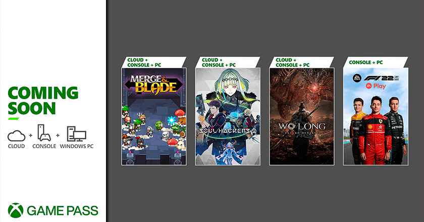 Wo Long : Fallen Dynasty, F1 22, Merge & Blade, et Soul Hackers 2. Microsoft a annoncé la liste des jeux qui seront inclus dans le Xbox Game Pass en mars. Wo Long : Fallen Dynasty, F1 22, Merge & Blade, et Soul Hackers 2. Microsoft a annoncé la liste des jeux qui seront inclus dans le Xbox Game Pass en mars.