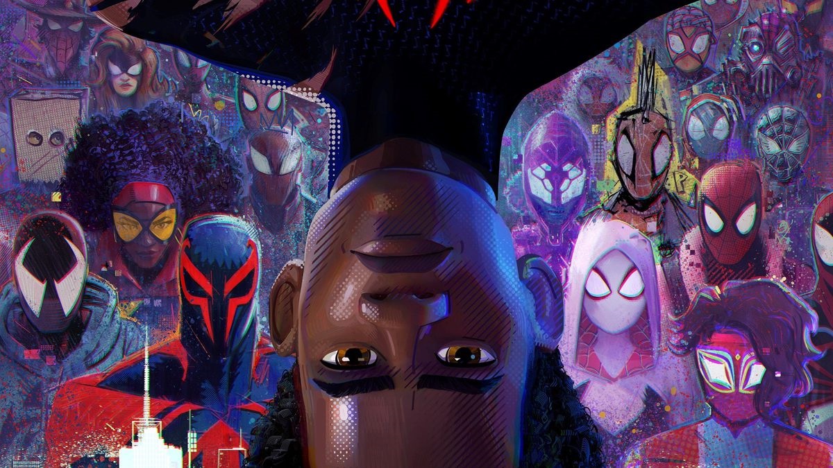 L'affiche du film d'animation "Spider-Man : Into the Spider-Verse 2" montre Miles Morales et des dizaines d'araignées différentes. L'affiche du film d'animation "Spider-Man : Into the Spider-Verse 2" montre Miles Morales et des dizaines d'araignées différentes.