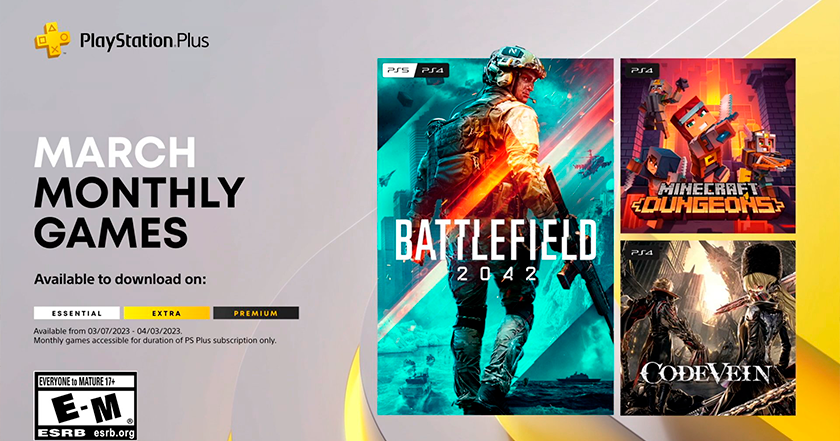 Battlefield 2042, Minecraft Dungeons et Code Vein : les jeux que les abonnés PlayStation Plus recevront en mars