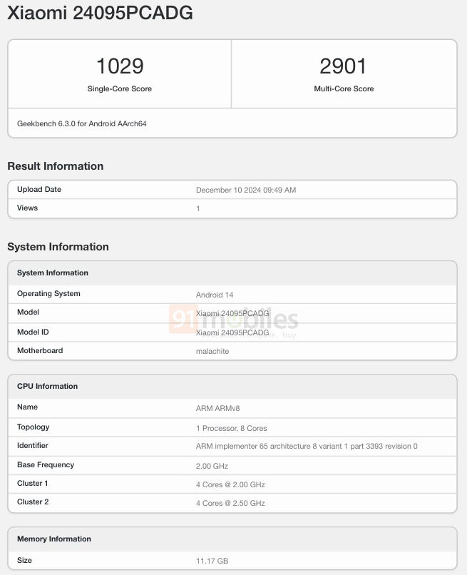 Résultats du test POCO X7 POCO X7 testé sur Geekbench