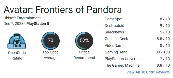 Un jeu magnifique au gameplay banal : les critiques ont réservé un accueil mitigé à Avatar : Frontiers of Pandora d'Ubisoft.-3 Un jeu magnifique au gameplay banal : les critiques ont réservé un accueil mitigé à Avatar : Frontiers of Pandora d'Ubisoft.-3