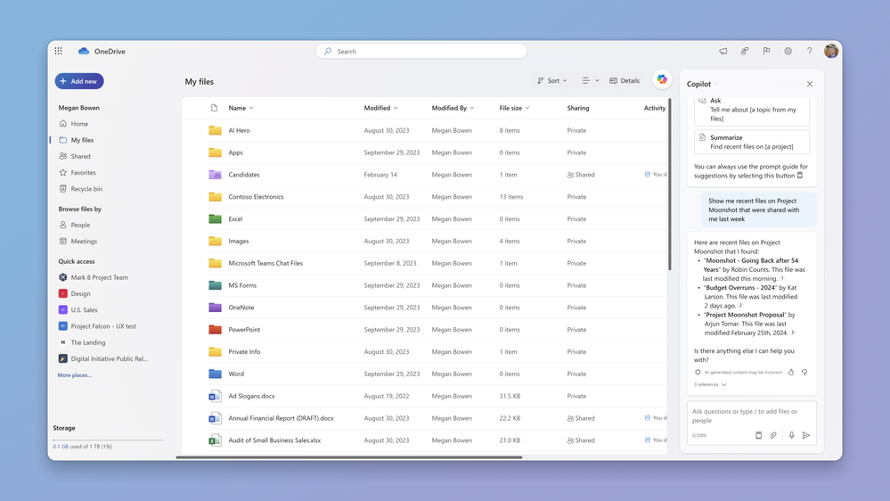 Microsoft a annoncé l'introduction de Copilot dans le stockage en nuage OneDrive Microsoft a annoncé l'introduction de Copilot dans le stockage en nuage OneDrive