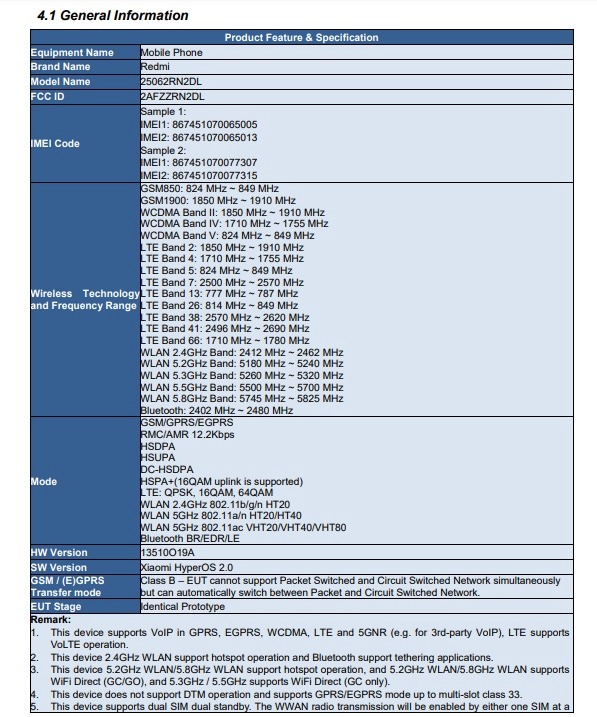Smartphone Redmi avec certification FCC Smartphone Redmi avec certification FCC