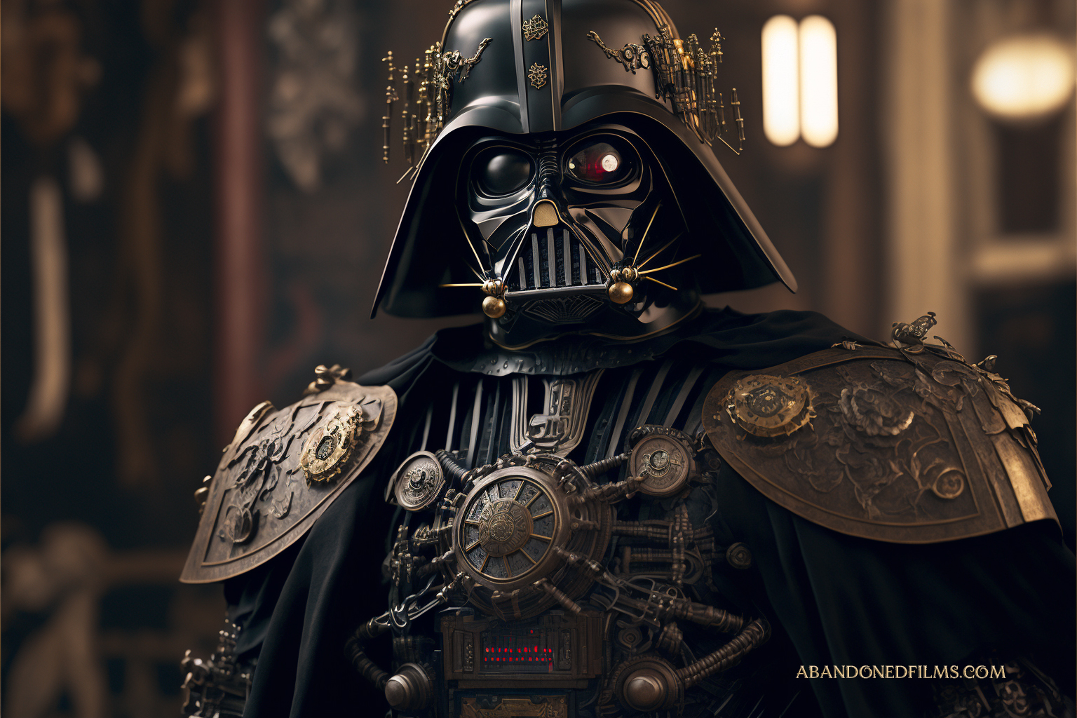 Un réseau neuronal représente des planètes et des personnages emblématiques de Star Wars dans un style steampunk-2
