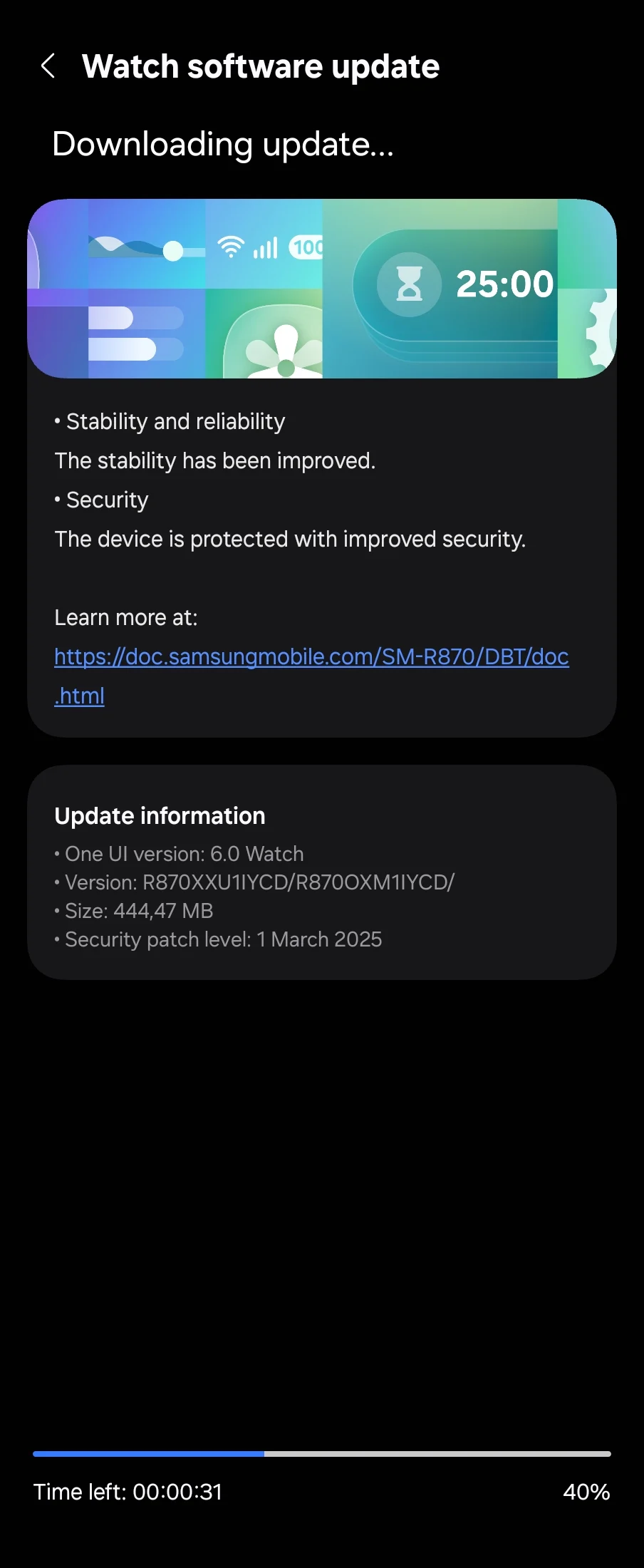 Mise à jour de sécurité de mars 2025 pour la Galaxy Watch 4 Europe Mise à jour de sécurité de mars 2025 pour la Galaxy Watch 4 Europe