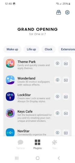 Onglet "Plugins" avec applications