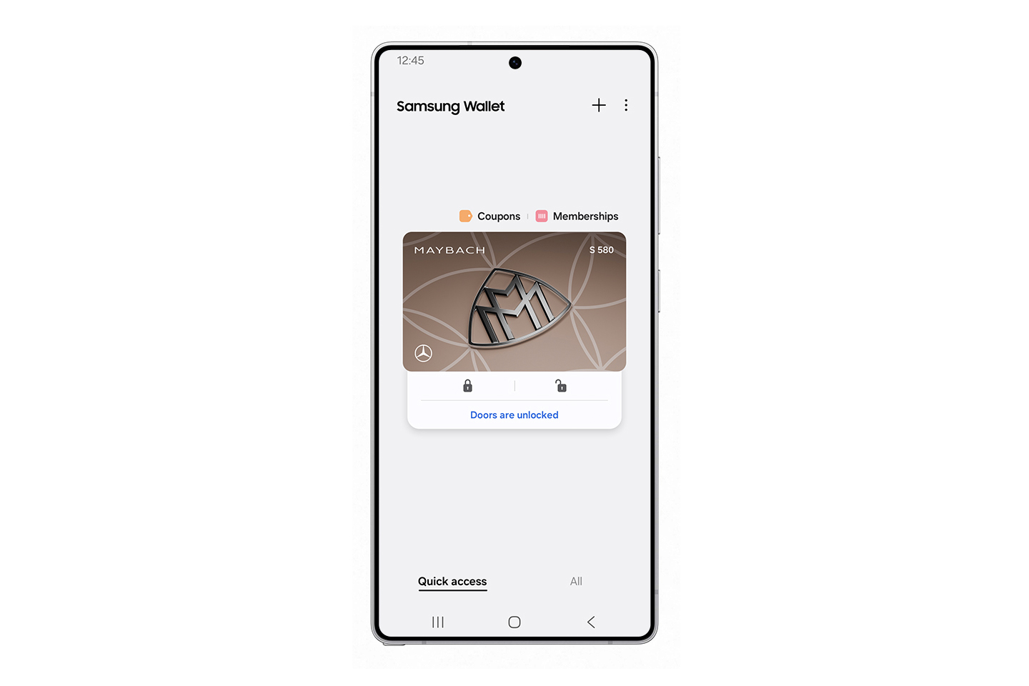 Capture d'écran de Samsung Wallet avec une clé numérique pour Mercedes-Benz Capture d'écran de Samsung Wallet avec une clé numérique pour Mercedes-Benz