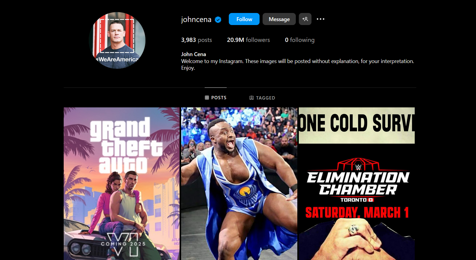 Profil de John Cina sur Instagram Profil de John Cina sur Instagram