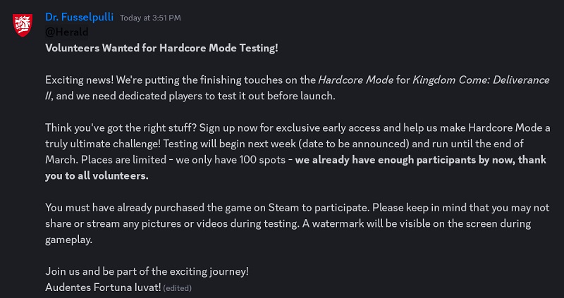 Adresse de Warhorse Studios dans Discord Adresse de Warhorse Studios dans Discord