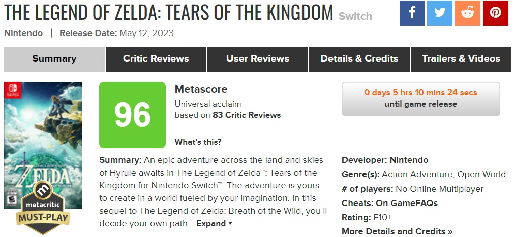 Le plus grand jeu de la décennie" : les critiques sont dithyrambiques à l'égard de The Legend of Zelda Tears of the Kingdom et donnent à la nouveauté de Nintendo les meilleures notes sur les agrégateurs.-2 Le plus grand jeu de la décennie" : les critiques sont dithyrambiques à l'égard de The Legend of Zelda Tears of the Kingdom et donnent à la nouveauté de Nintendo les meilleures notes sur les agrégateurs.-2