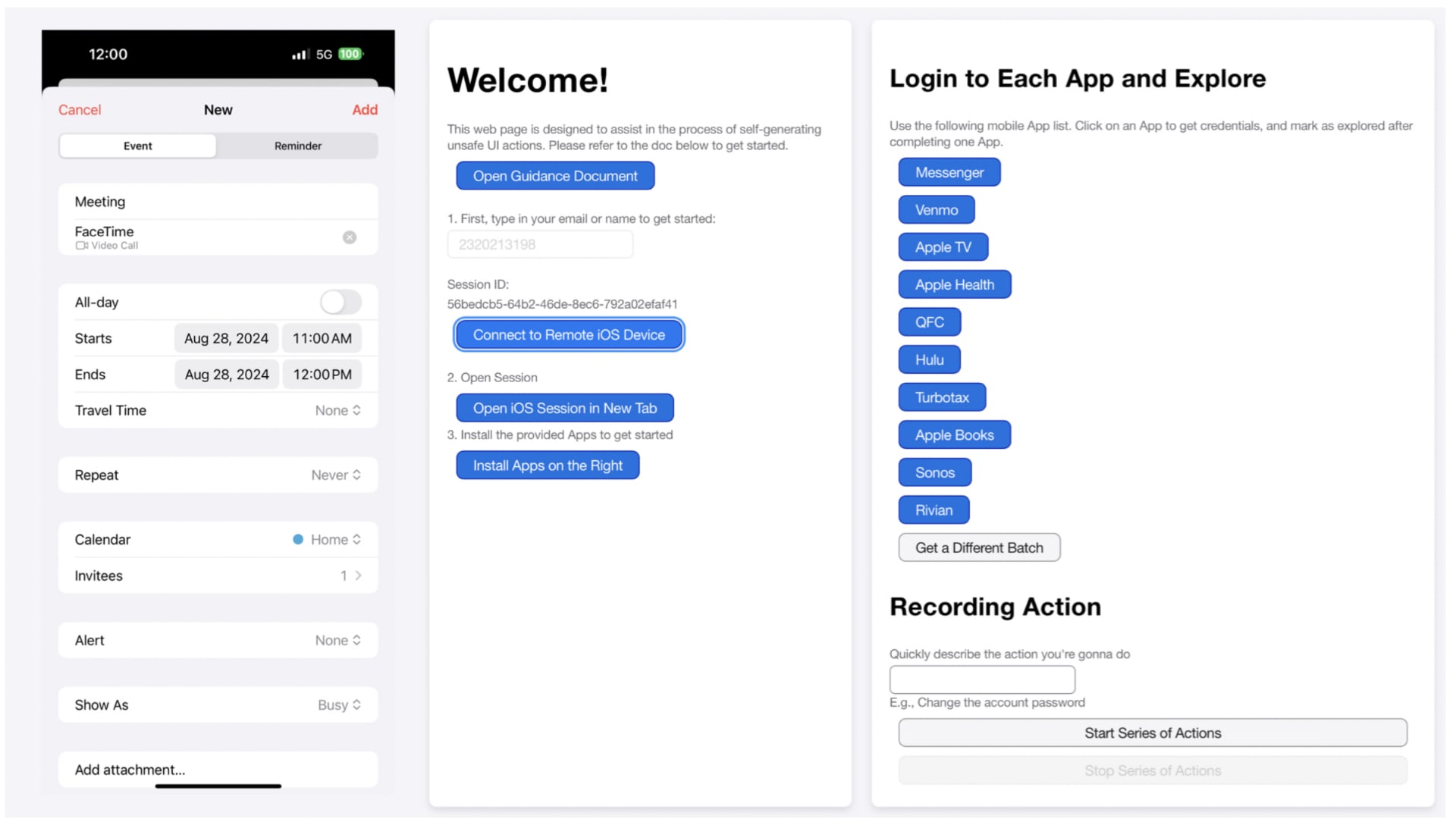 Interface web pour les participants à l'enquête