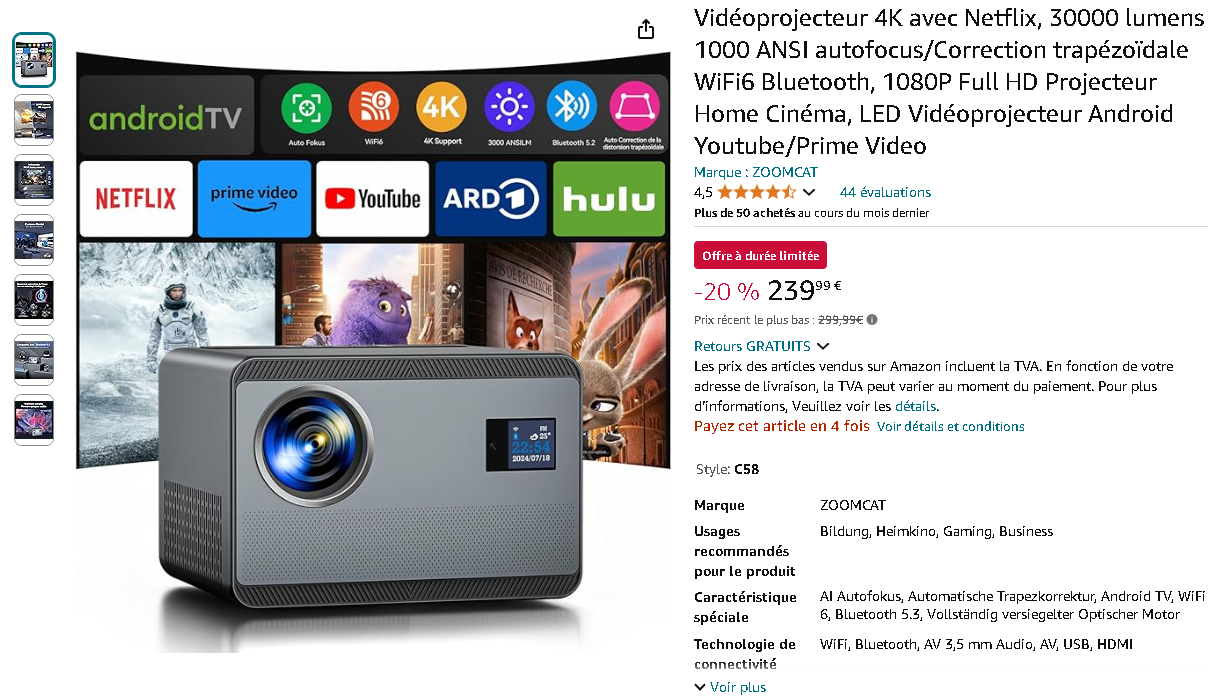 ZOOMCAT 4K sur Amazon Capture d'écran du ZOOMCAT 4K